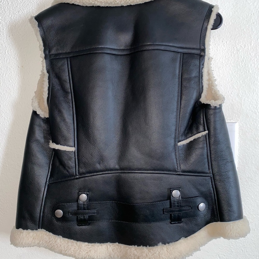 Coach Black Leather Shearling-Lined Vest with Cream Trim - Picture 8 of 8